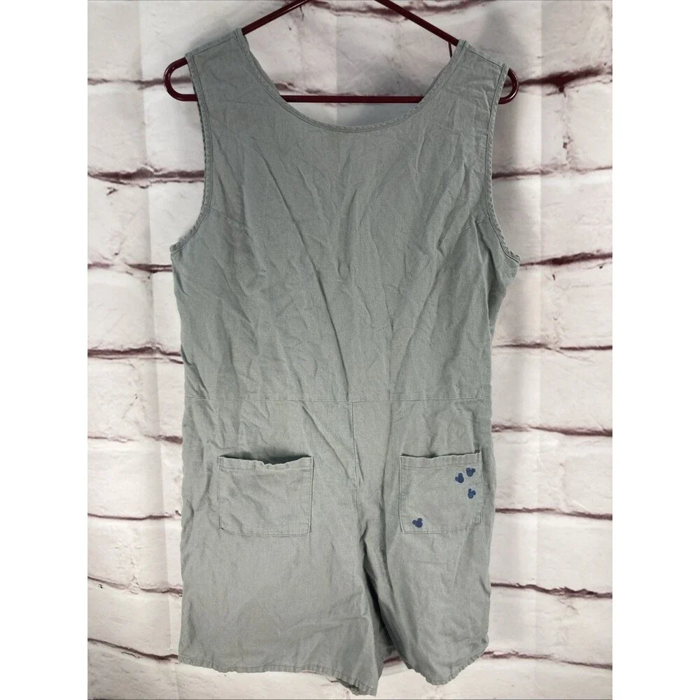 Junk Food Disney Mickey Mouse Romper Womens L Gray Shortalls Overalls Linen